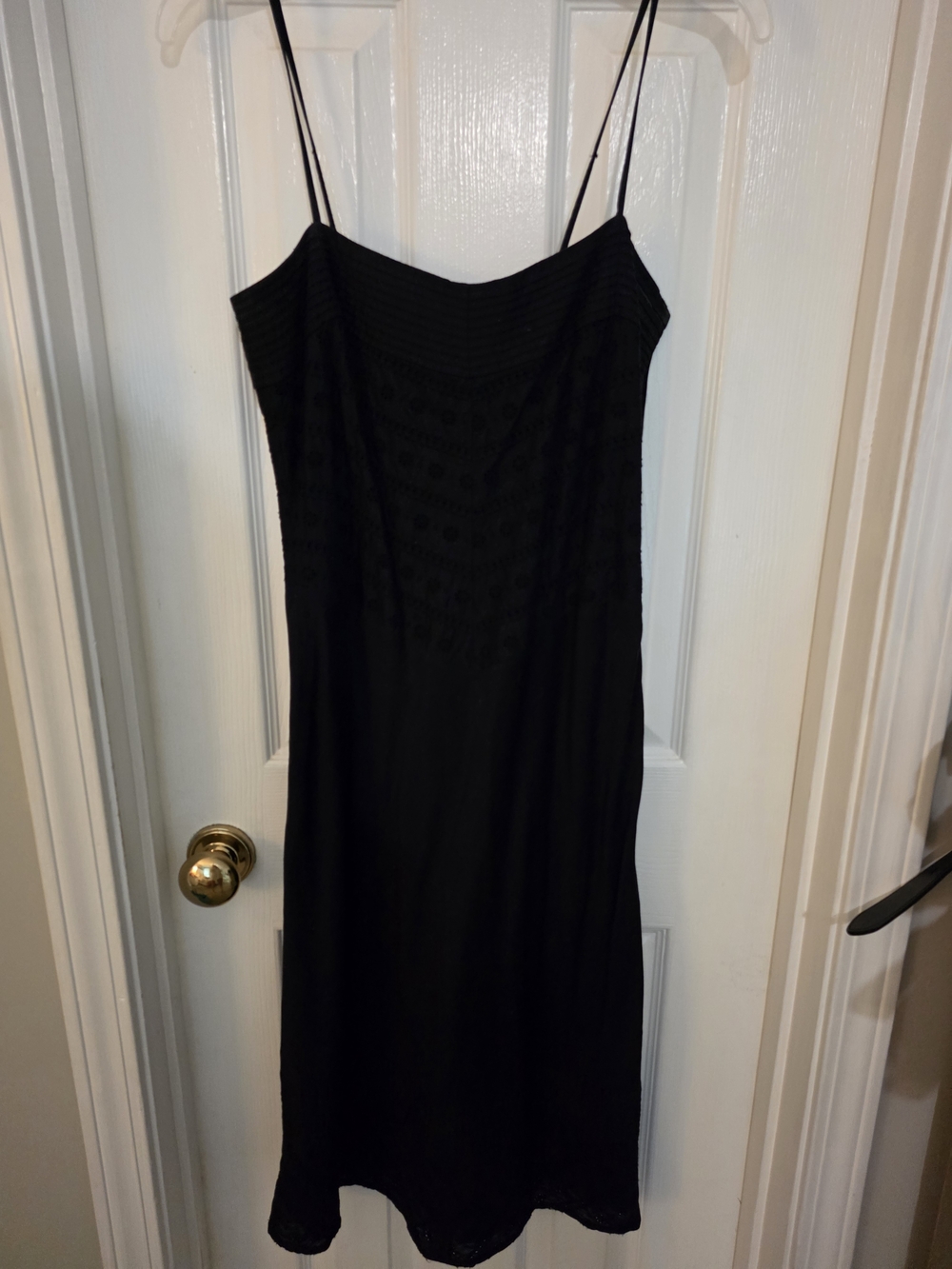 J. Crew Black Midi Eyelette Slip Dress with Spaghetti Straps